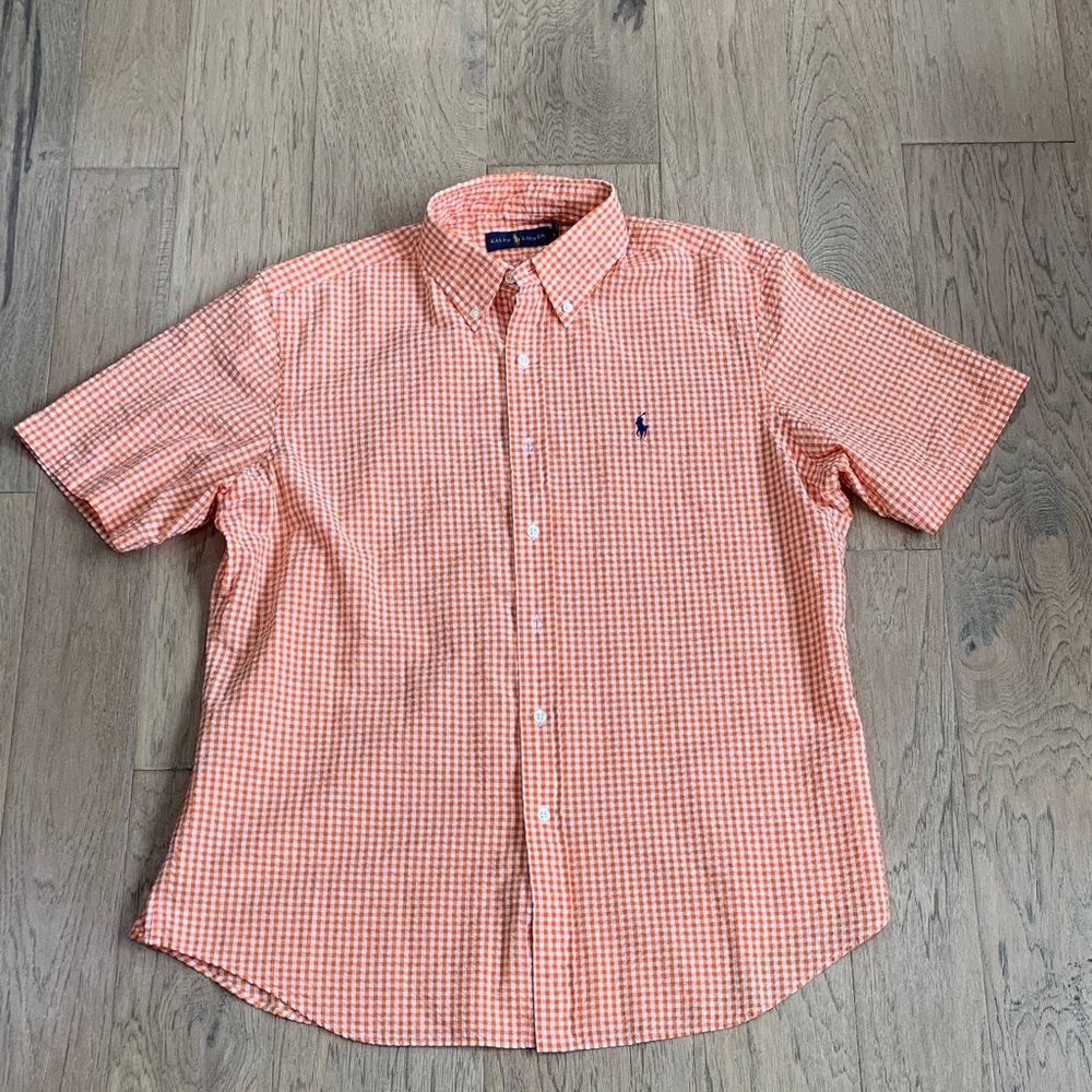Polo by Ralph Lauren Orange Gingham Short-Sleeve Button-Down Size Large